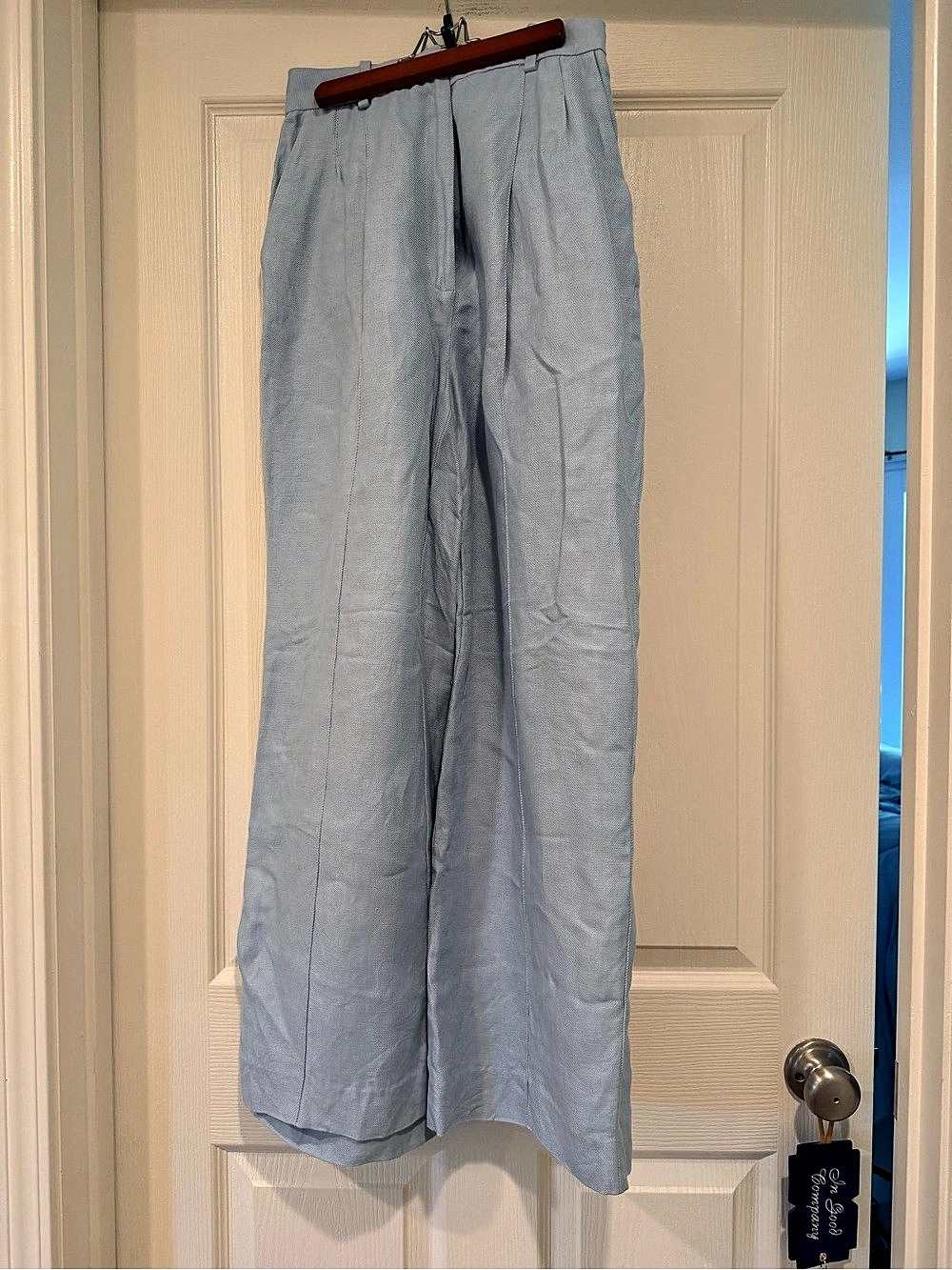 LOULOU STUDIO Wide Leg 100% Linen Pants in Blue Size Small